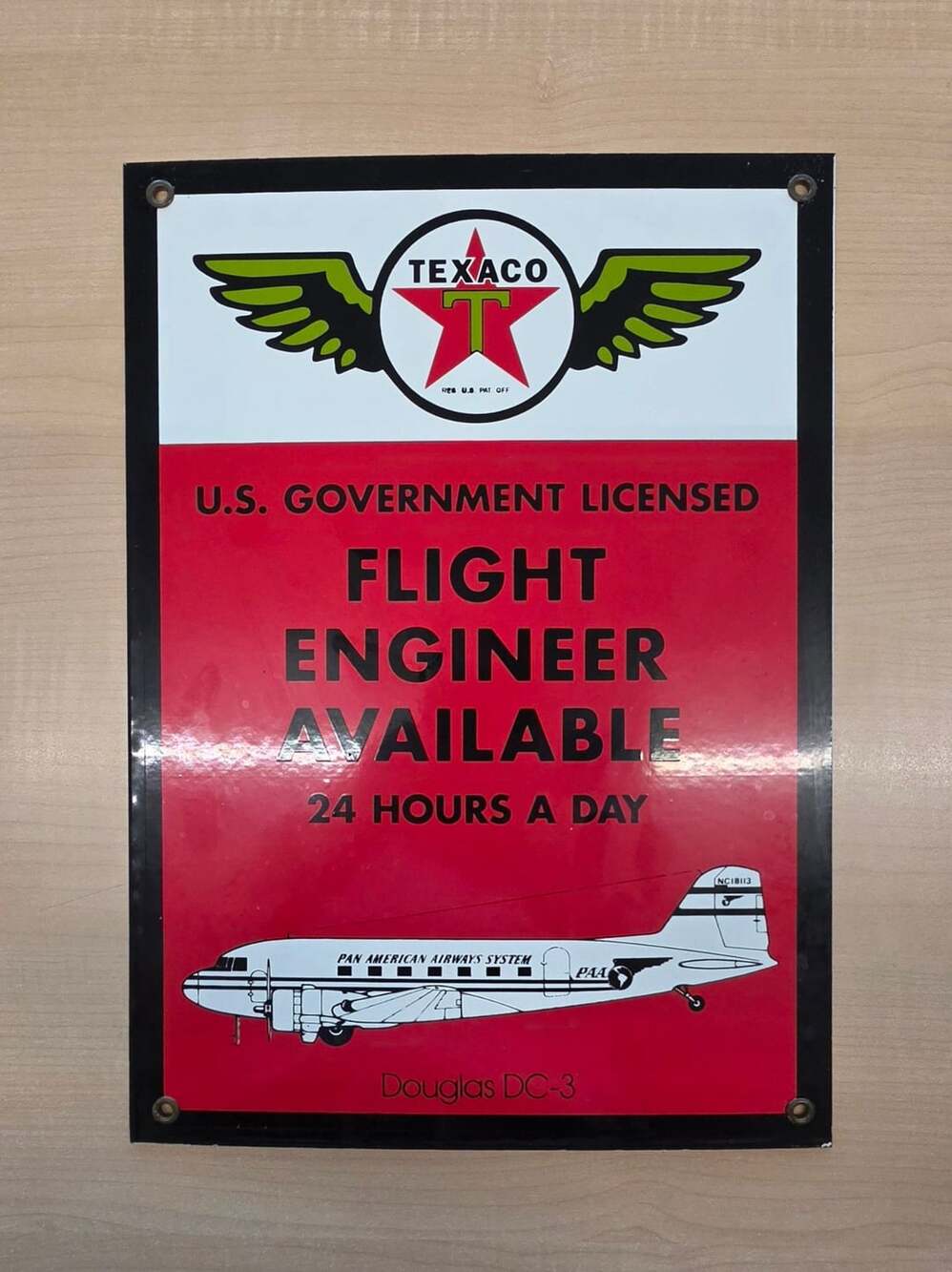 Vintage Texaco Flight Engineer Available Douglas DC-3 Vintage Metal Sign